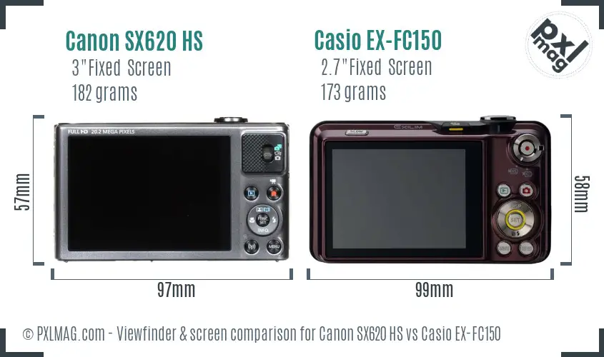 Canon SX620 HS vs Casio EX-FC150 Screen and Viewfinder comparison