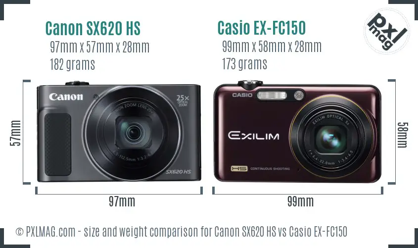 Canon SX620 HS vs Casio EX-FC150 size comparison