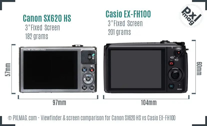 Canon SX620 HS vs Casio EX-FH100 Screen and Viewfinder comparison