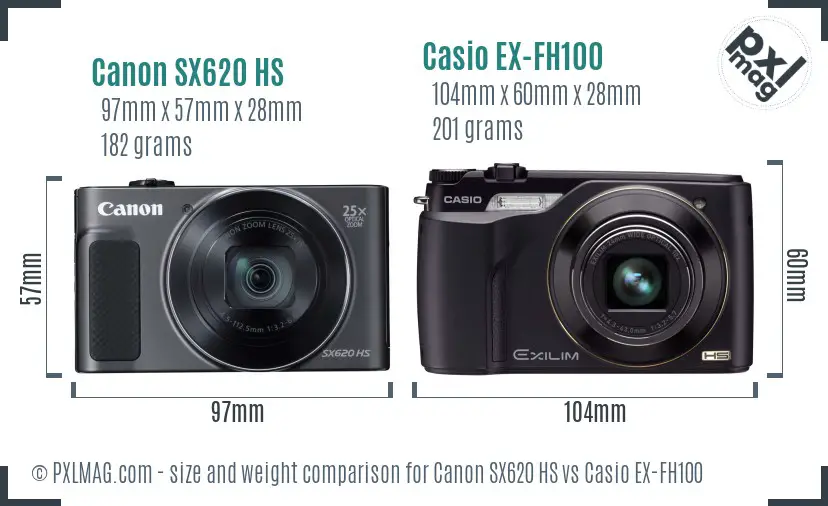 Canon SX620 HS vs Casio EX-FH100 size comparison