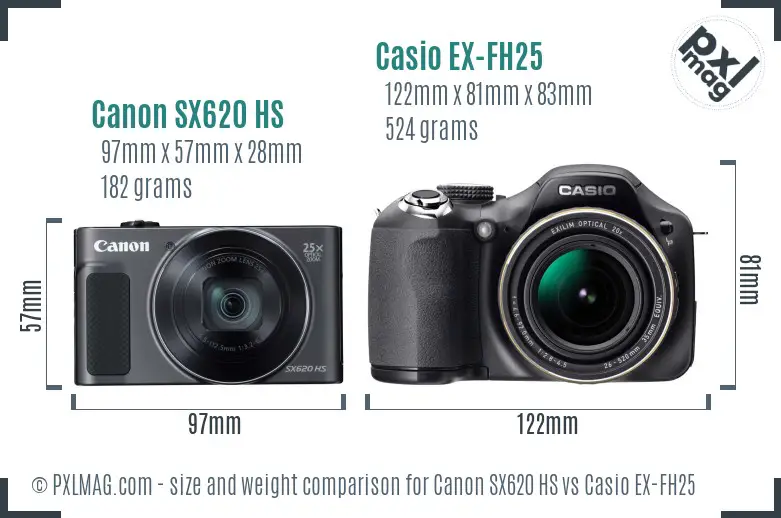 Canon SX620 HS vs Casio EX-FH25 size comparison