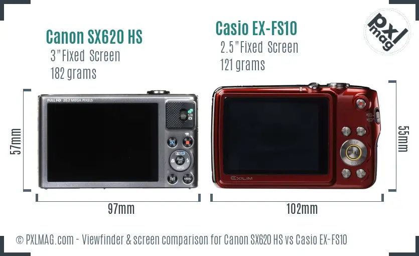 Canon SX620 HS vs Casio EX-FS10 Screen and Viewfinder comparison