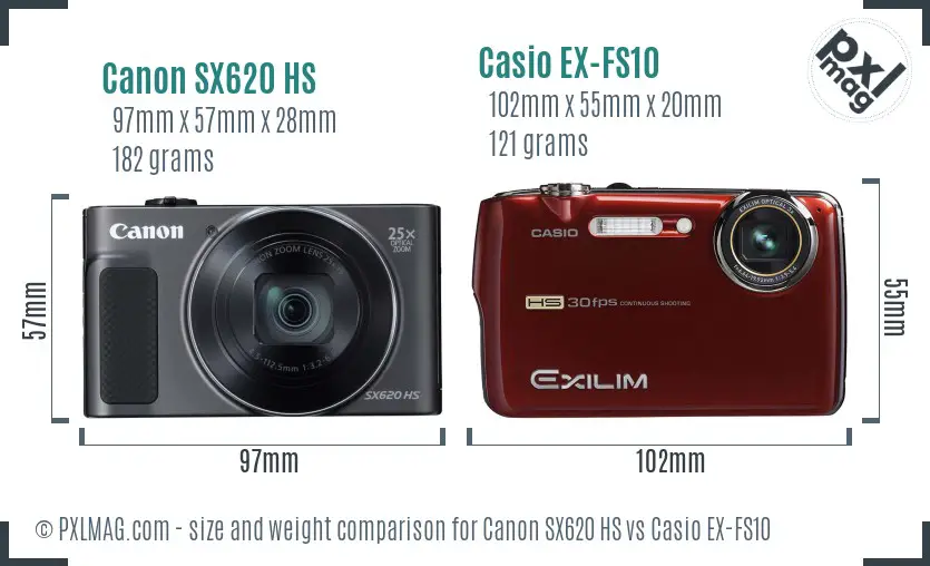 Canon SX620 HS vs Casio EX-FS10 size comparison