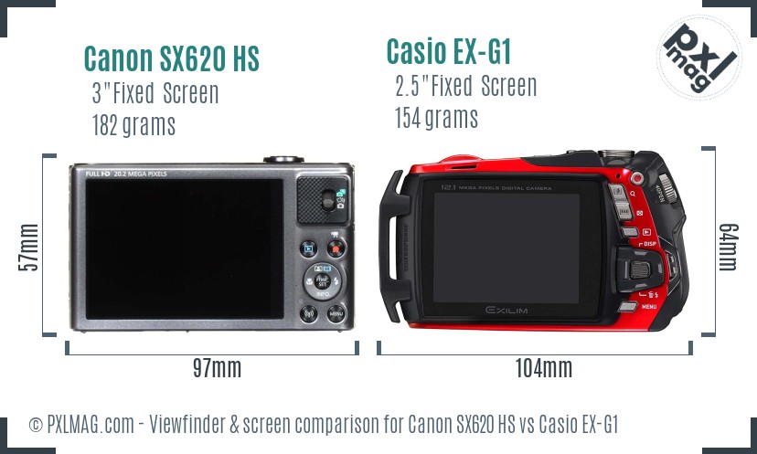 Canon SX620 HS vs Casio EX-G1 Screen and Viewfinder comparison