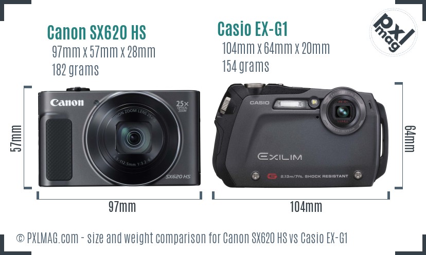 Canon SX620 HS vs Casio EX-G1 size comparison Canon SX620 HS vs Casio EX-G1 size comparison