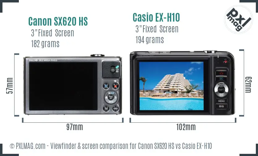 Canon SX620 HS vs Casio EX-H10 Screen and Viewfinder comparison