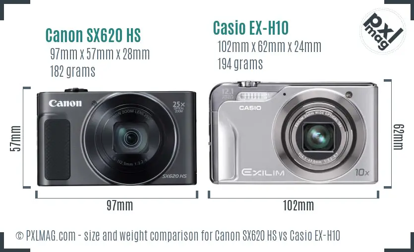 Canon SX620 HS vs Casio EX-H10 size comparison