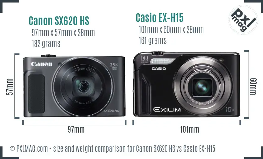 Canon SX620 HS vs Casio EX-H15 size comparison