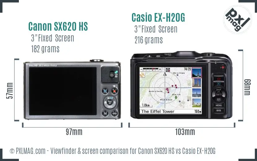 Canon SX620 HS vs Casio EX-H20G Screen and Viewfinder comparison