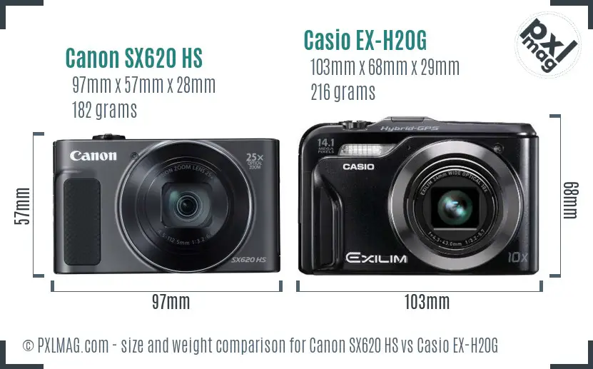 Canon SX620 HS vs Casio EX-H20G size comparison