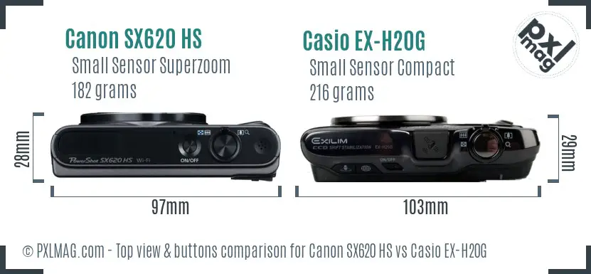 Canon SX620 HS vs Casio EX-H20G top view buttons comparison