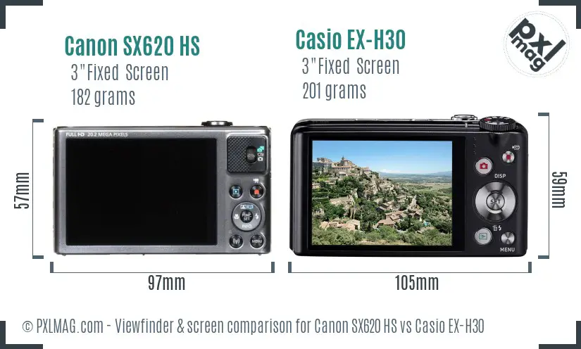 Canon SX620 HS vs Casio EX-H30 Screen and Viewfinder comparison