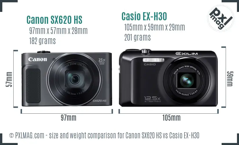 Canon SX620 HS vs Casio EX-H30 size comparison