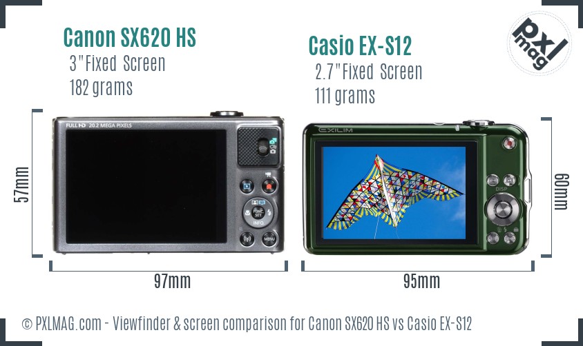 Canon SX620 HS vs Casio EX-S12 Screen and Viewfinder comparison