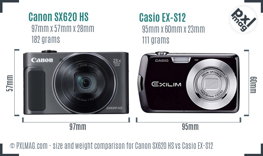 Canon SX620 HS vs Casio EX-S12 size comparison