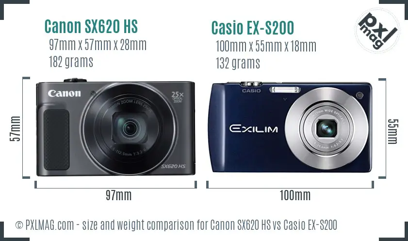 Canon SX620 HS vs Casio EX-S200 size comparison