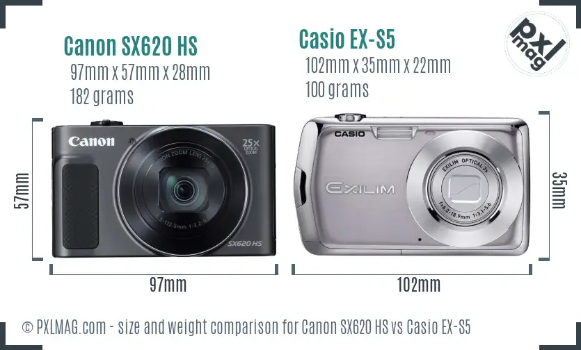 Canon SX620 HS vs Casio EX-S5 size comparison