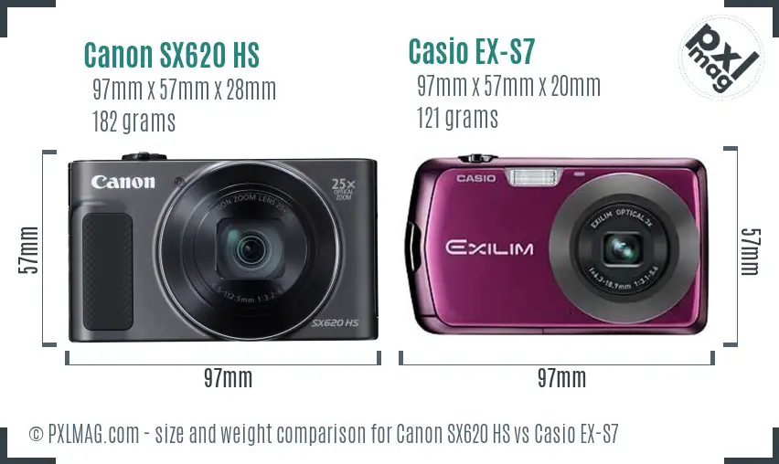 Canon SX620 HS vs Casio EX-S7 size comparison