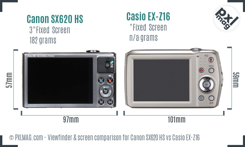 Canon SX620 HS vs Casio EX-Z16 Screen and Viewfinder comparison