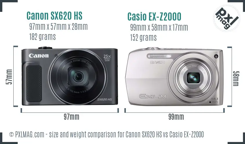 Canon SX620 HS vs Casio EX-Z2000 size comparison