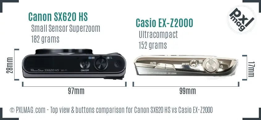 Canon SX620 HS vs Casio EX-Z2000 top view buttons comparison