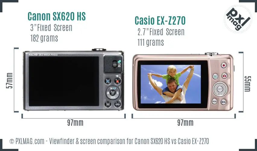 Canon SX620 HS vs Casio EX-Z270 Screen and Viewfinder comparison Canon SX620 HS vs Casio EX-Z270 Screen and Viewfinder comparison
