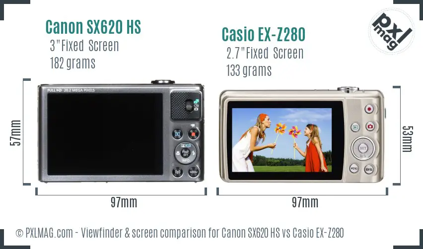 Canon SX620 HS vs Casio EX-Z280 Screen and Viewfinder comparison