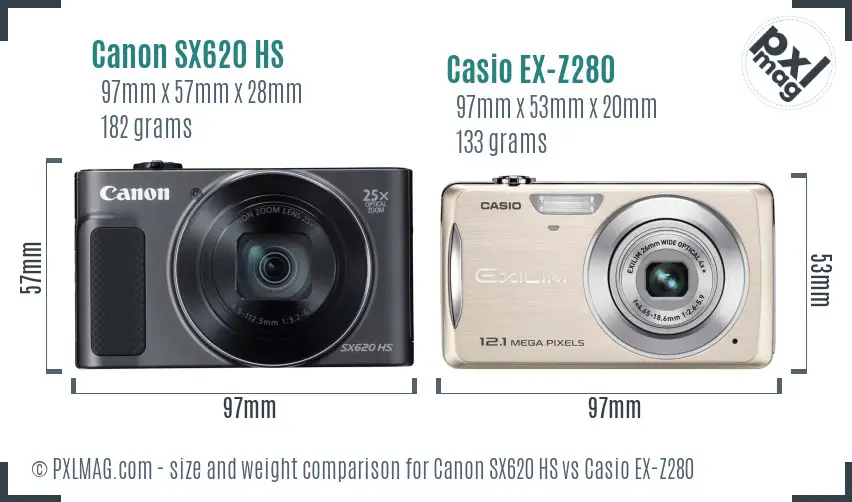 Canon SX620 HS vs Casio EX-Z280 size comparison