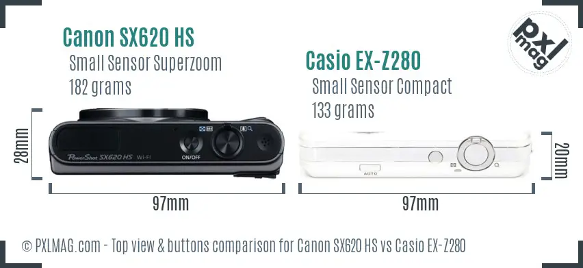 Canon SX620 HS vs Casio EX-Z280 top view buttons comparison