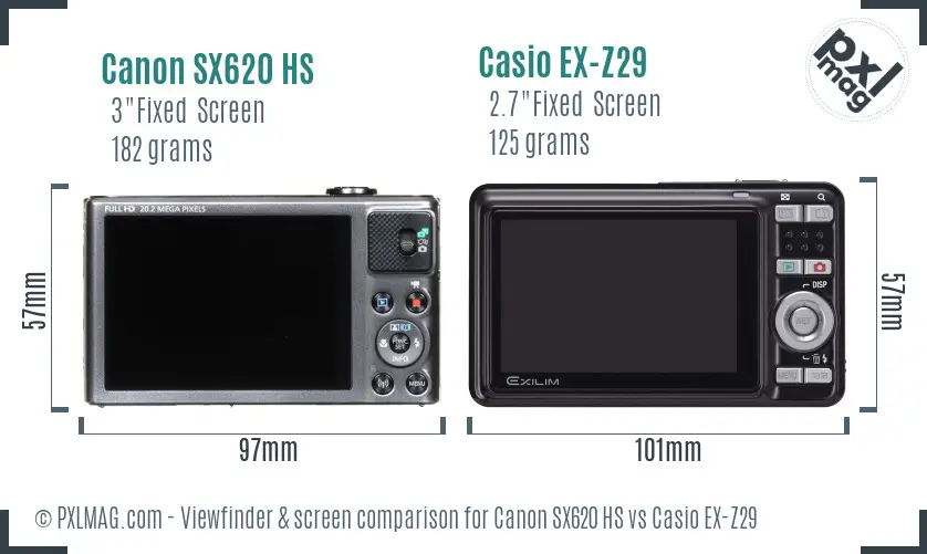 Canon SX620 HS vs Casio EX-Z29 Screen and Viewfinder comparison