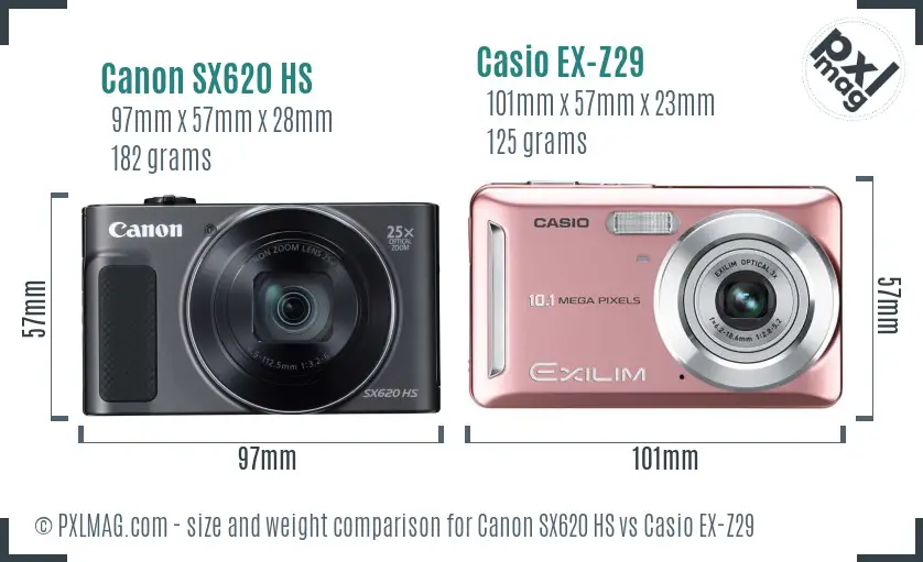 Canon SX620 HS vs Casio EX-Z29 size comparison