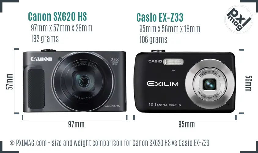 Canon SX620 HS vs Casio EX-Z33 size comparison