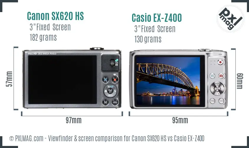 Canon SX620 HS vs Casio EX-Z400 Screen and Viewfinder comparison