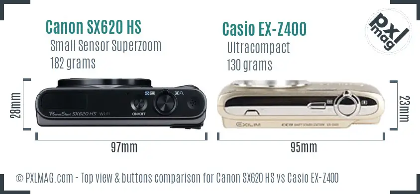 Canon SX620 HS vs Casio EX-Z400 top view buttons comparison