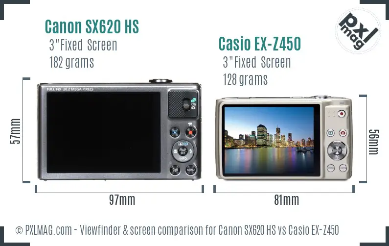Canon SX620 HS vs Casio EX-Z450 Screen and Viewfinder comparison