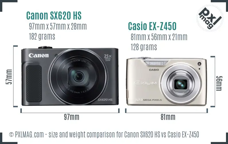 Canon SX620 HS vs Casio EX-Z450 size comparison