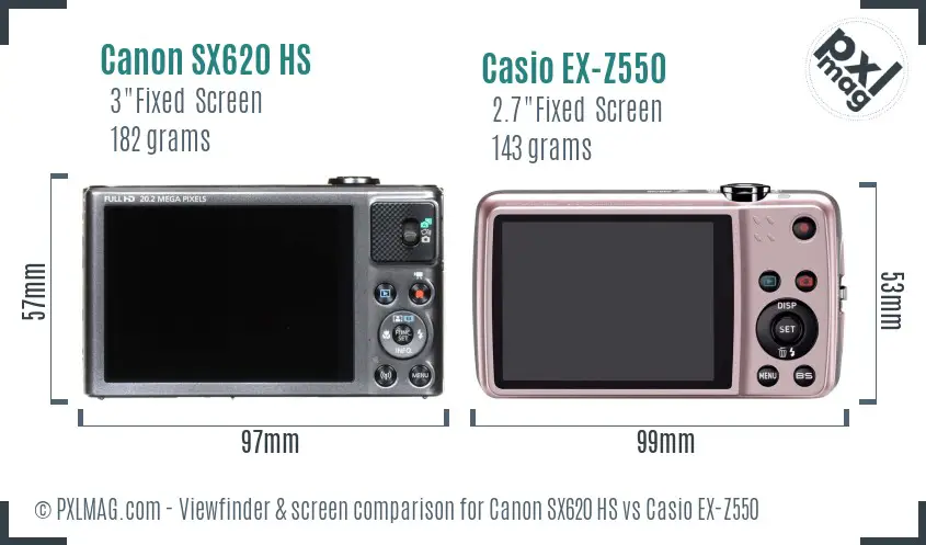 Canon SX620 HS vs Casio EX-Z550 Screen and Viewfinder comparison