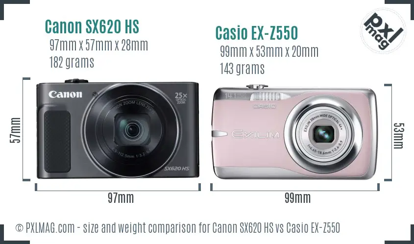 Canon SX620 HS vs Casio EX-Z550 size comparison
