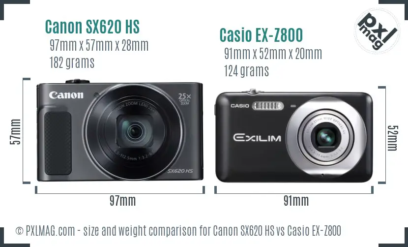 Canon SX620 HS vs Casio EX-Z800 size comparison