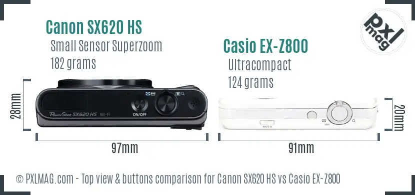 Canon SX620 HS vs Casio EX-Z800 top view buttons comparison