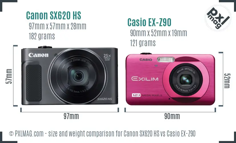 Canon SX620 HS vs Casio EX-Z90 size comparison