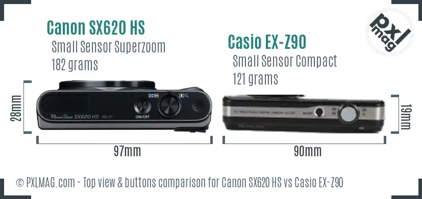 Canon SX620 HS vs Casio EX-Z90 top view buttons comparison