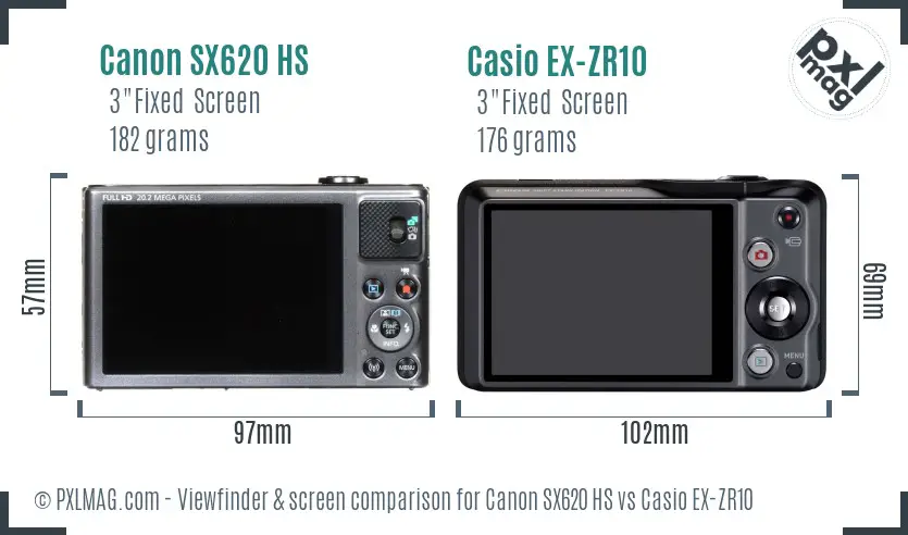 Canon SX620 HS vs Casio EX-ZR10 Screen and Viewfinder comparison