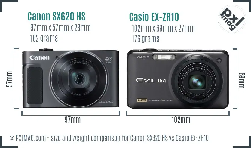Canon SX620 HS vs Casio EX-ZR10 size comparison