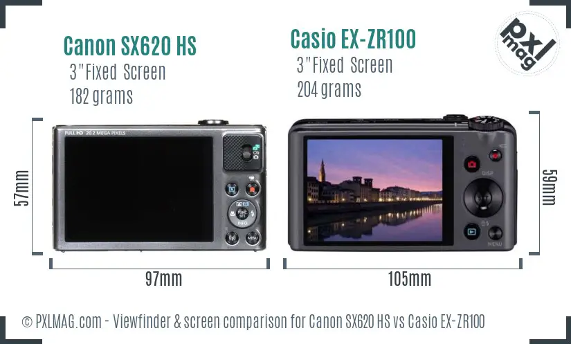 Canon SX620 HS vs Casio EX-ZR100 Screen and Viewfinder comparison