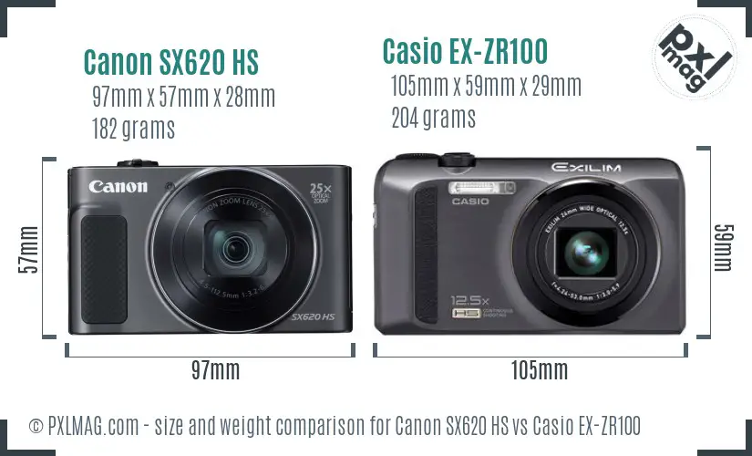 Canon SX620 HS vs Casio EX-ZR100 size comparison