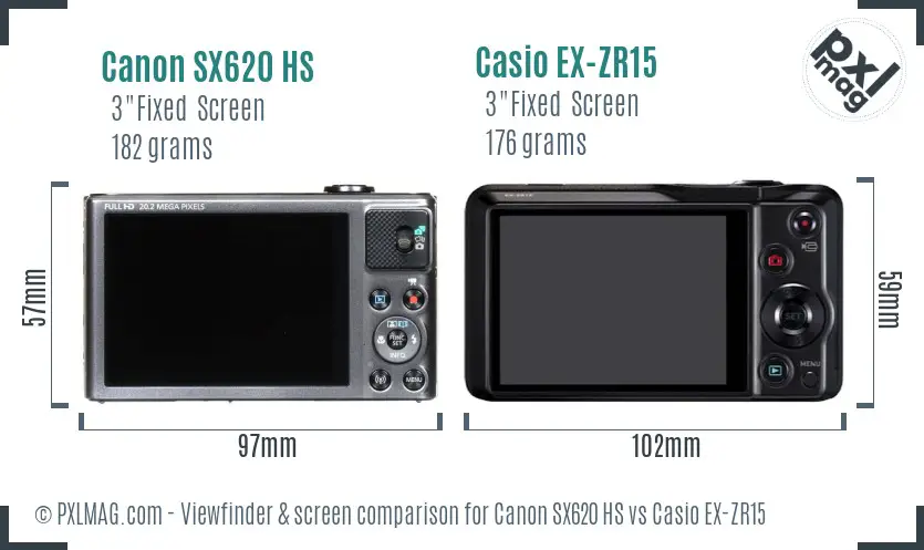 Canon SX620 HS vs Casio EX-ZR15 Screen and Viewfinder comparison