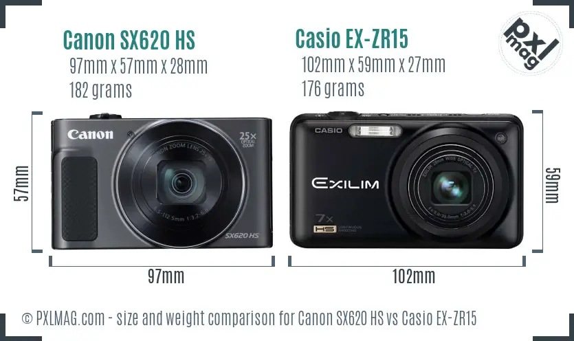 Canon SX620 HS vs Casio EX-ZR15 size comparison