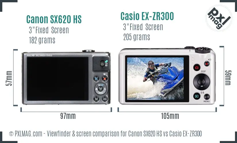 Canon SX620 HS vs Casio EX-ZR300 Screen and Viewfinder comparison