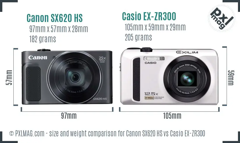 Canon SX620 HS vs Casio EX-ZR300 size comparison